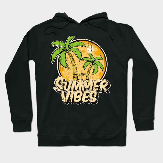 Sumer Vibes Surf Surfing palm trees vintage distressed beach retro vacation Hoodie by SpaceWiz95